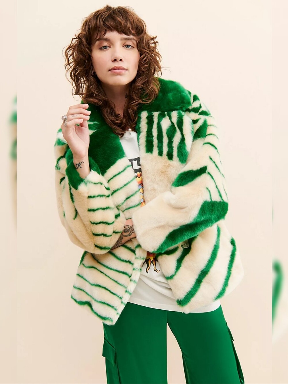 Free People Jakke Rita Faux Fur Jacket Multi Green Women's Size 6